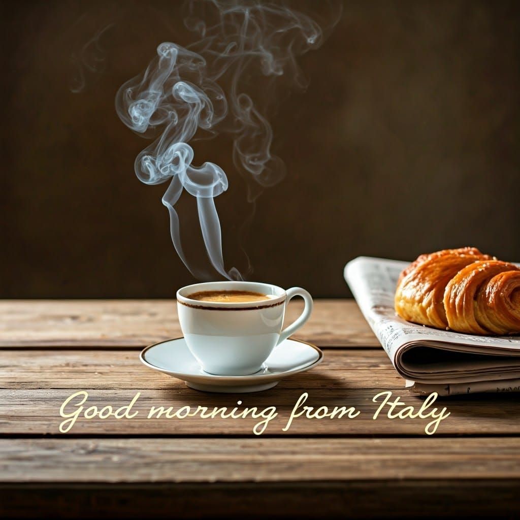 Espresso Still Life with Brioche, in Impressionist Style