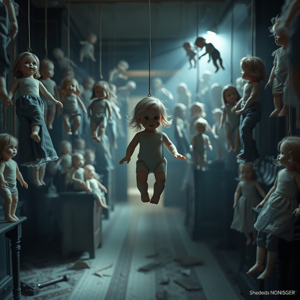 Ethereal Antique Room with Floating Dolls in Slow Motion