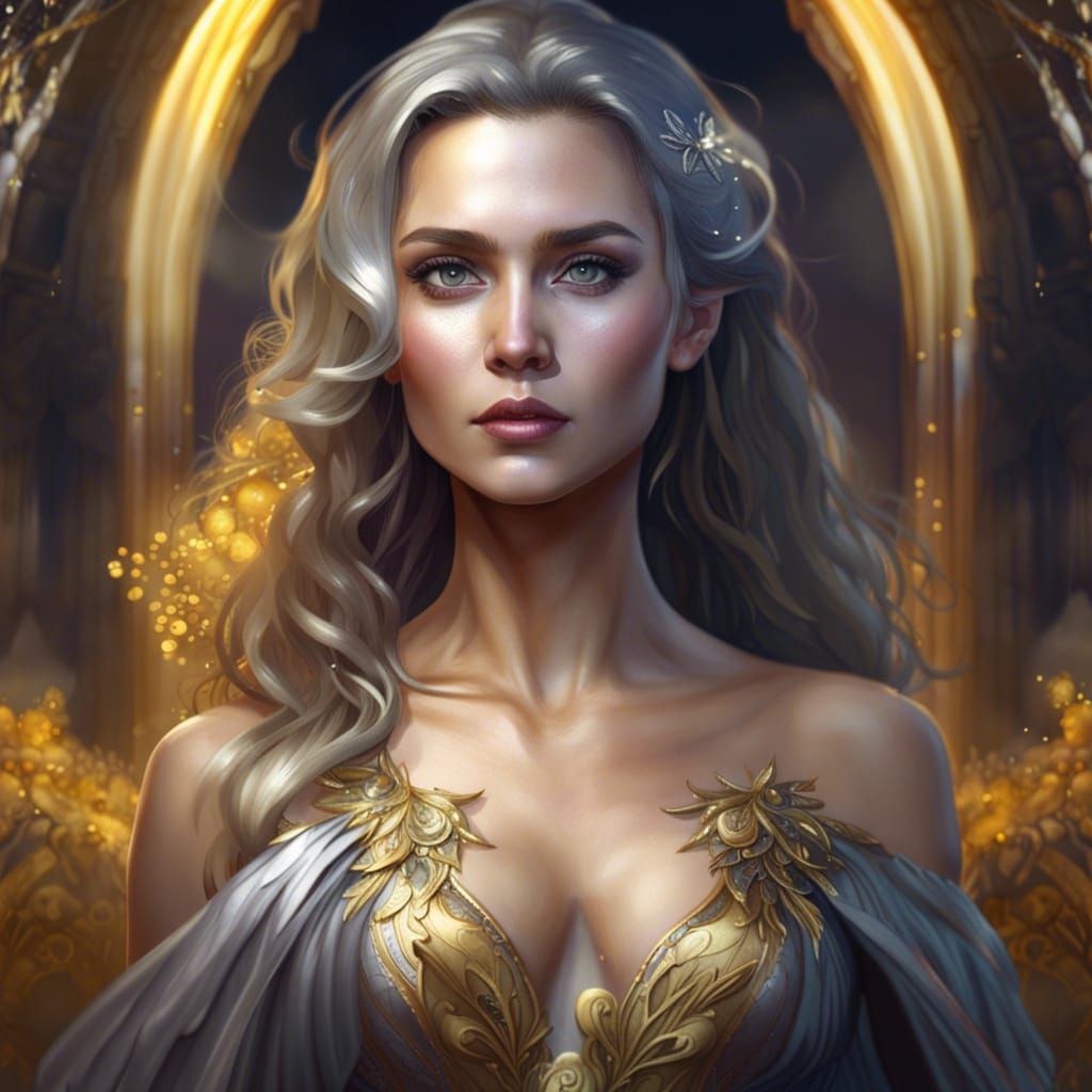 Gilded Woman with Silver Eyes in Watercolor