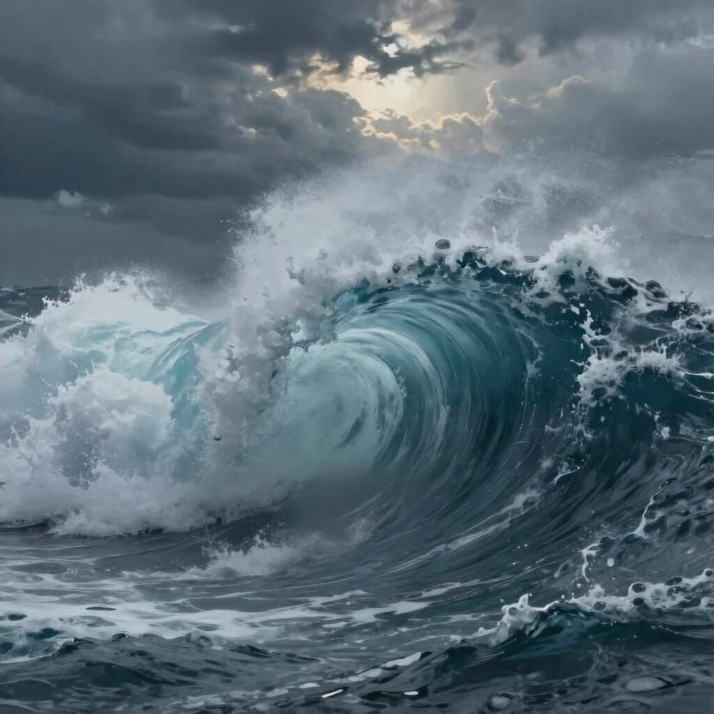 Ocean Waves Crashing on Shoreline