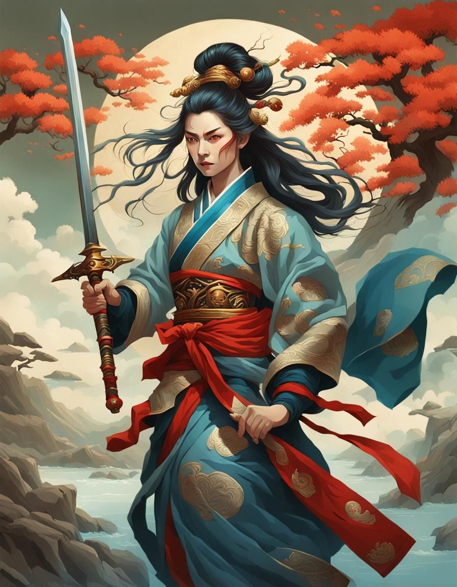 Photorealistic Woman with Sword in Mohrbacher Art Style