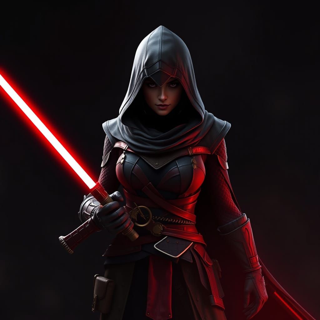 Black Female Assassin with Red Lightsaber