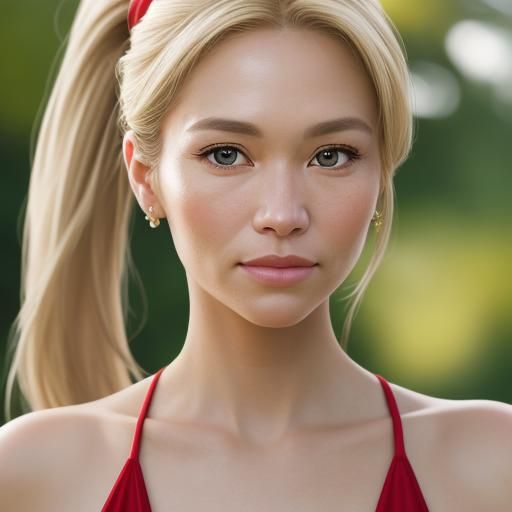 Blonde Woman in Red Dress: Professional Portrait