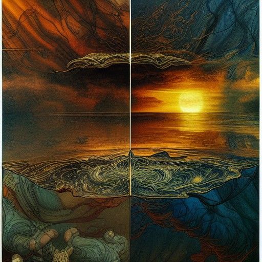 Fractal Storm Sunset in Sinister Landscape