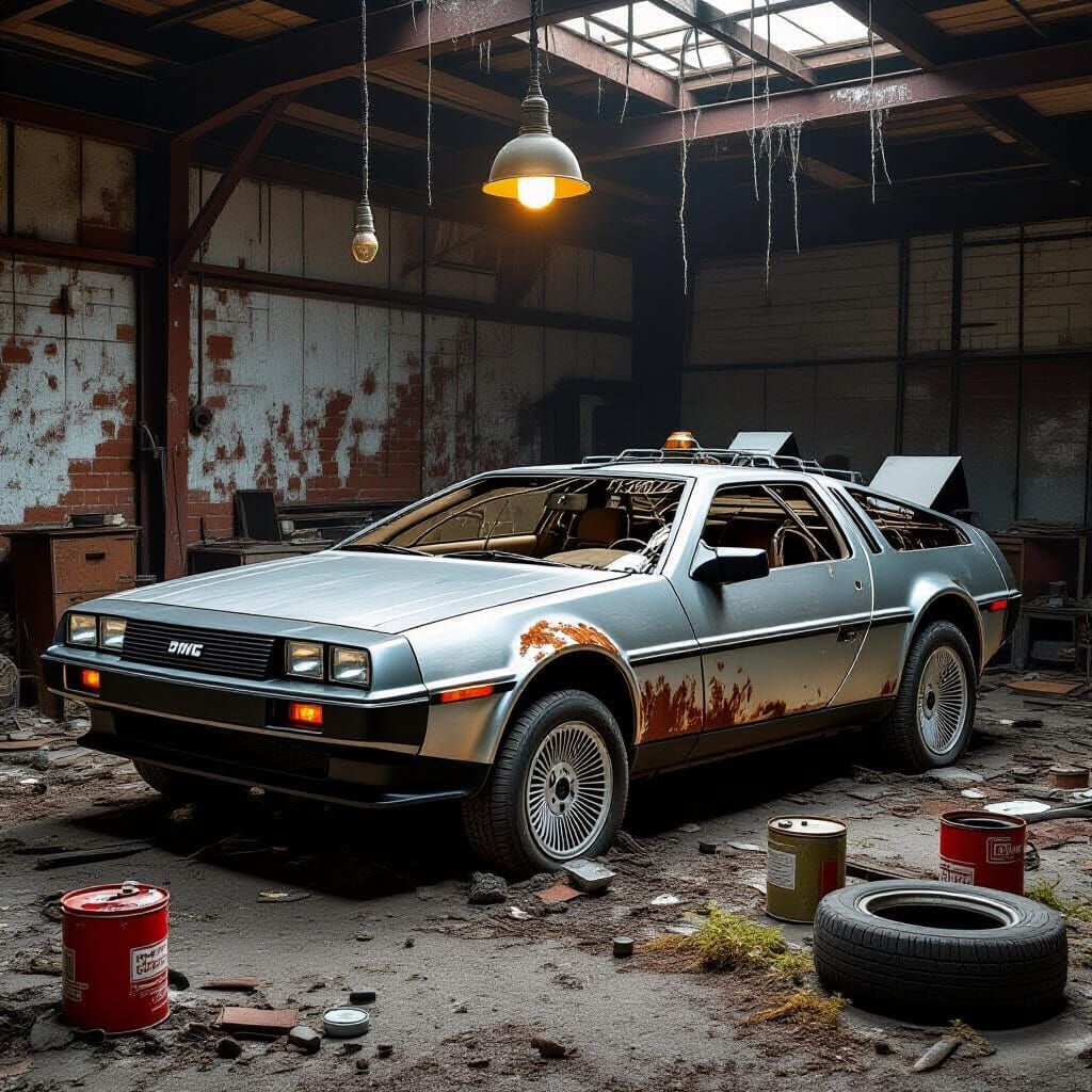Abandoned 1981 DeLorean in Gritty Workshop