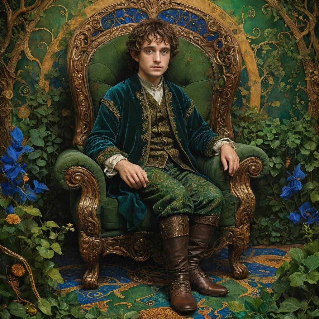 Frodo Baggins in Whimsical Folk Art Style