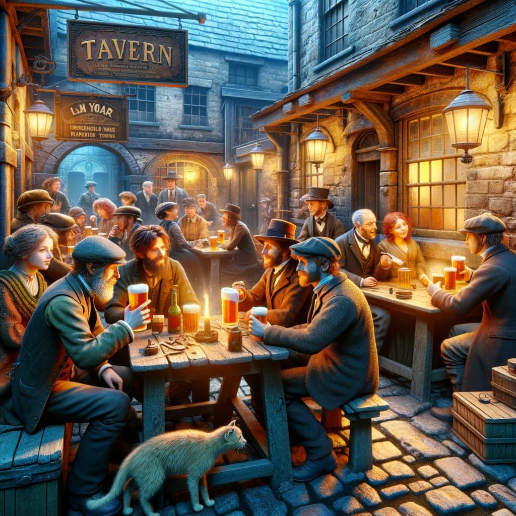 1890s London Tavern Scene: Working-Class Patrons Enjoying Be...