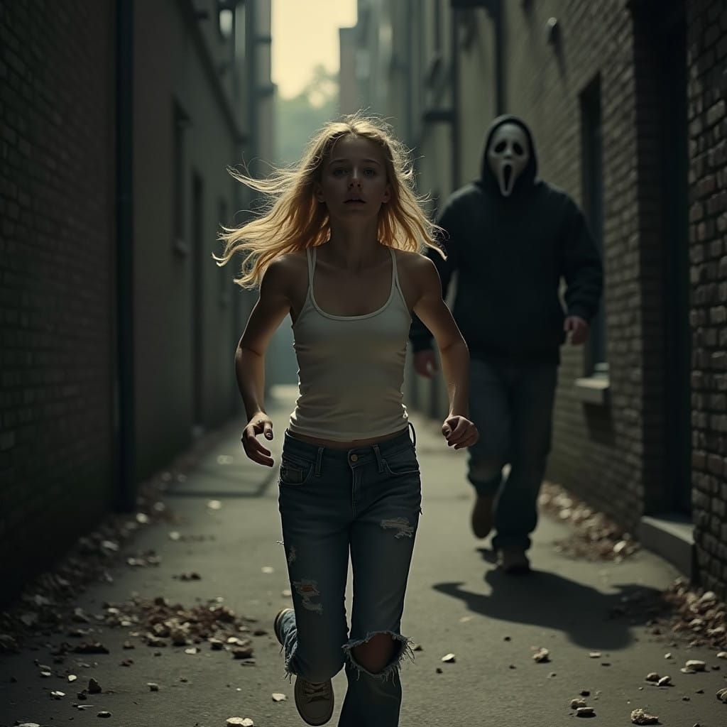Ghostface Chases Blonde Teen in Haunting Horror Scene