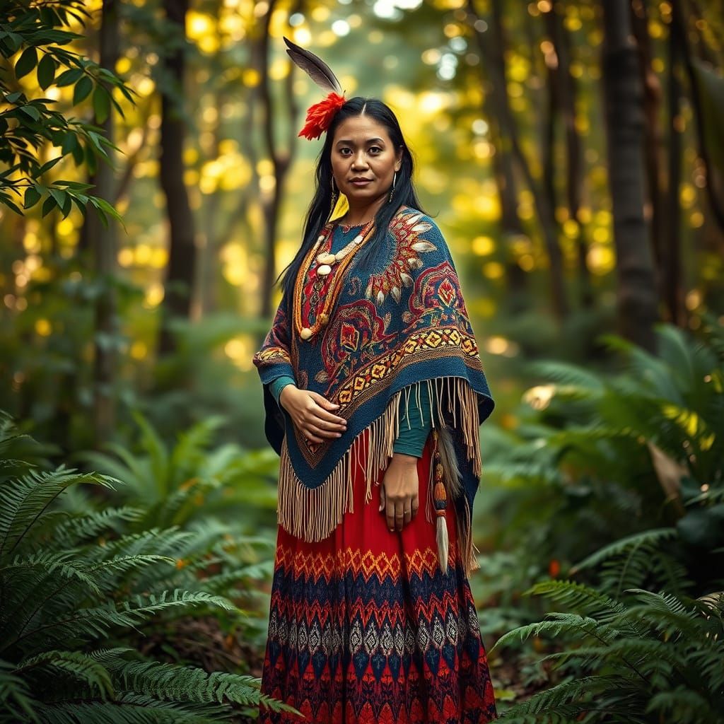 Maori Woman in Traditional Korowai Cloak