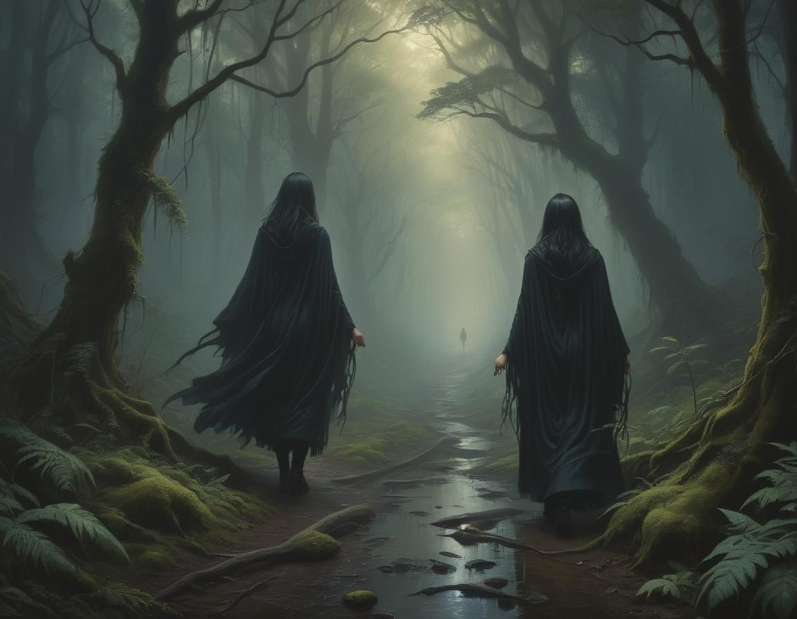 Wandering Woman on a Dark Forest Path