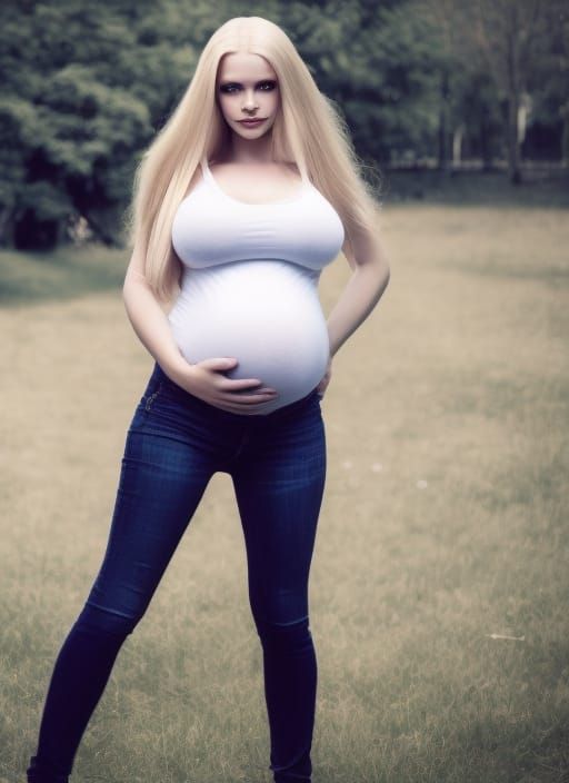 Pregnant Woman with Blonde Hair in Park