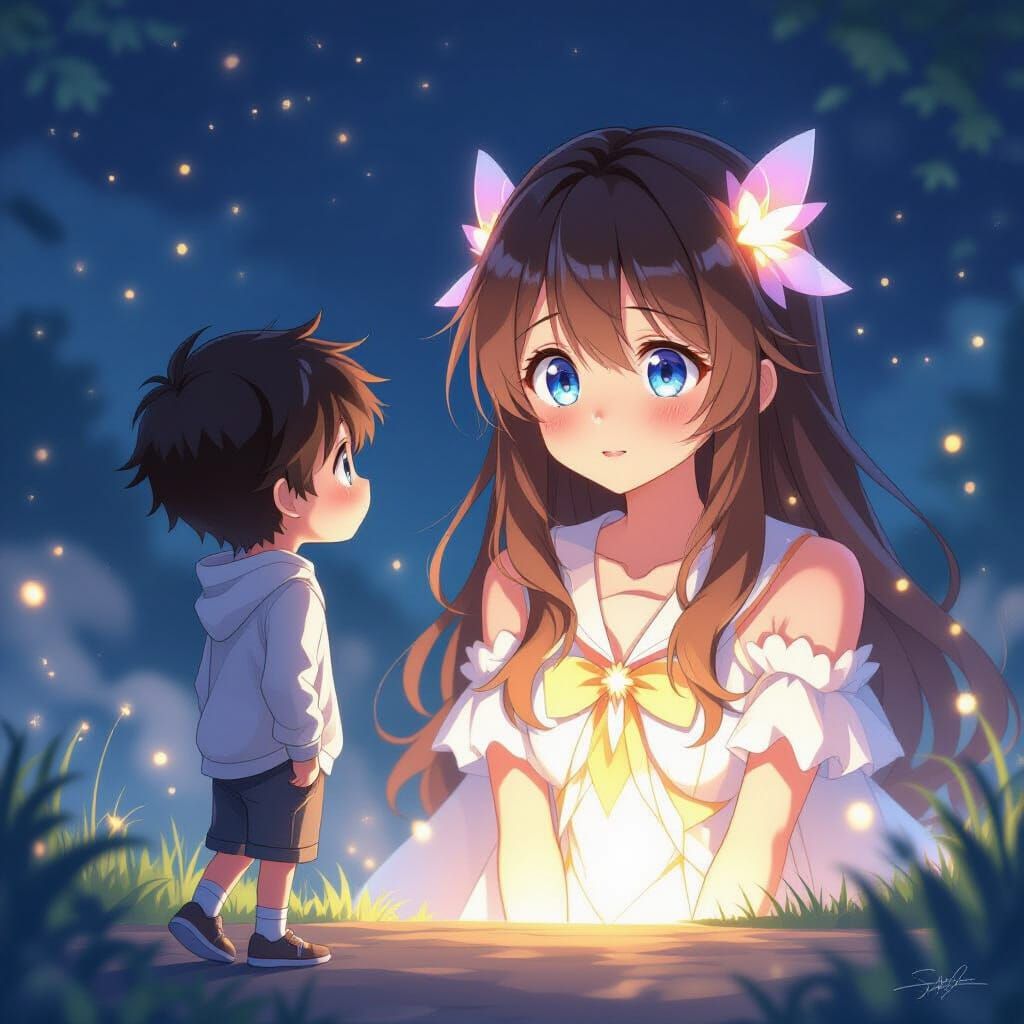 Magical Girl Encounter in Soft Anime Style