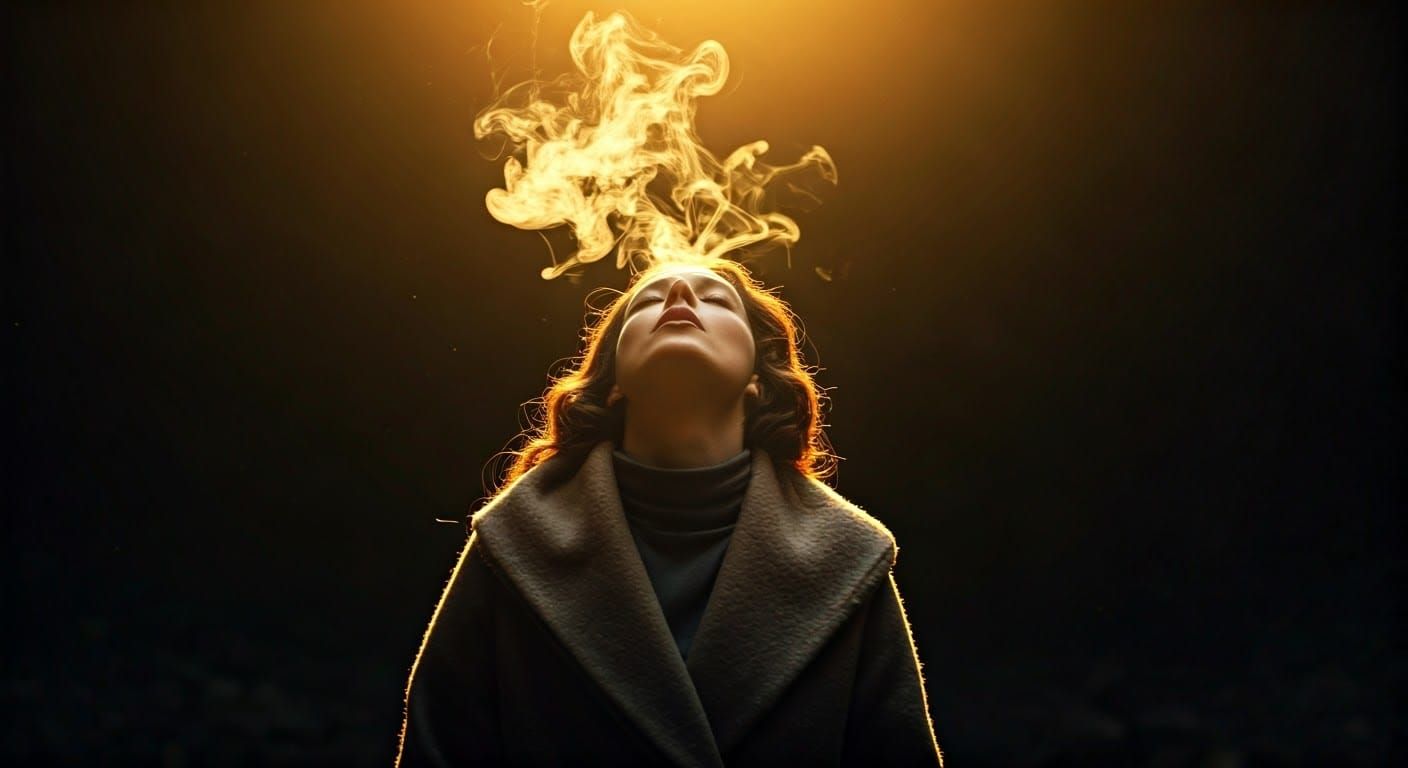 Cinematic Woman Blowing Smoke in Golden Light