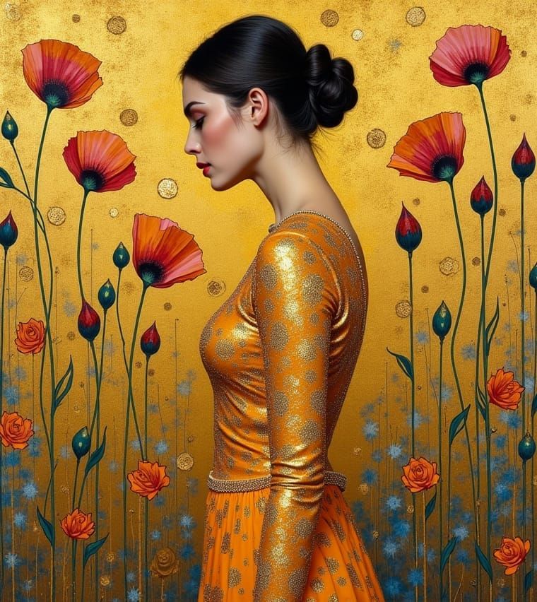 Golden Woman: Impressionistic Portrait in Klimt Style