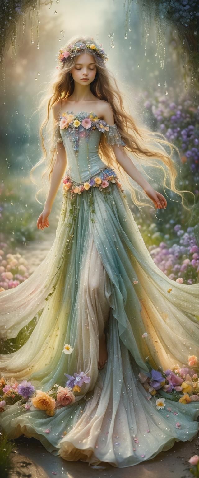 Ethereal Girl Portrait with Flowers and Crystals