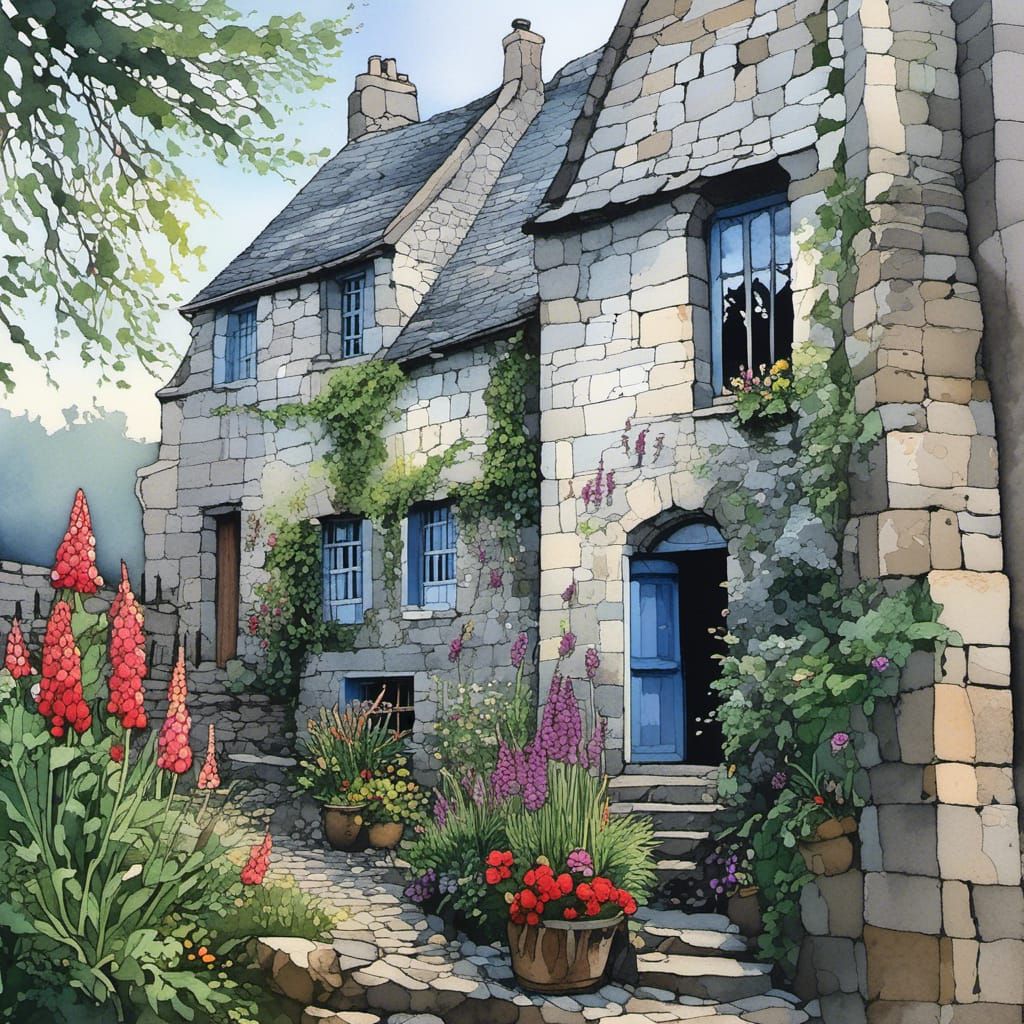 Charming Medieval Village in Watercolour Style