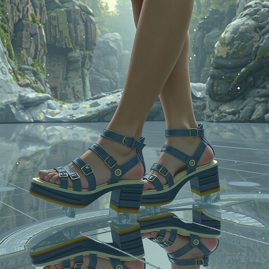 Woman's Feet in Futuristic Grey Sandal Clog Shoes