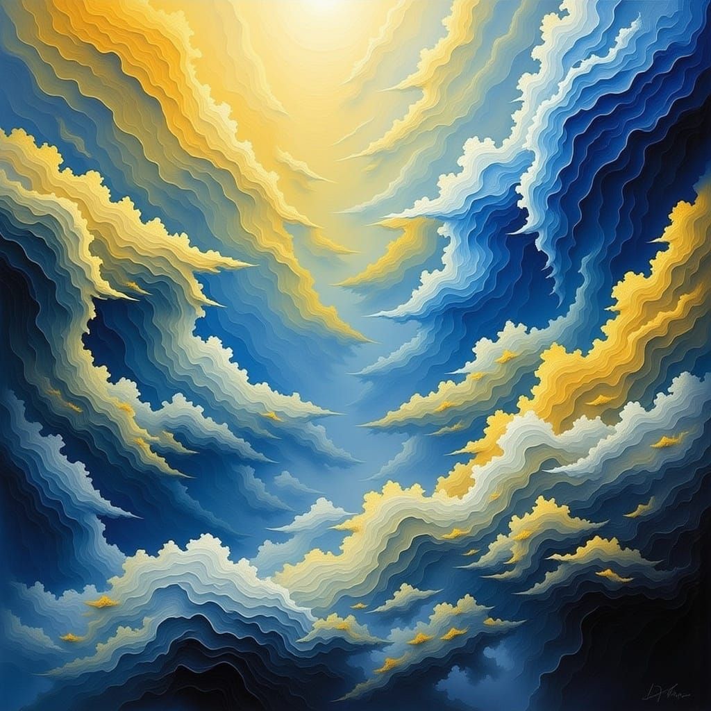 Dreamlike Gold and Blue Landscape in Vibrant, Whimsical Styl...