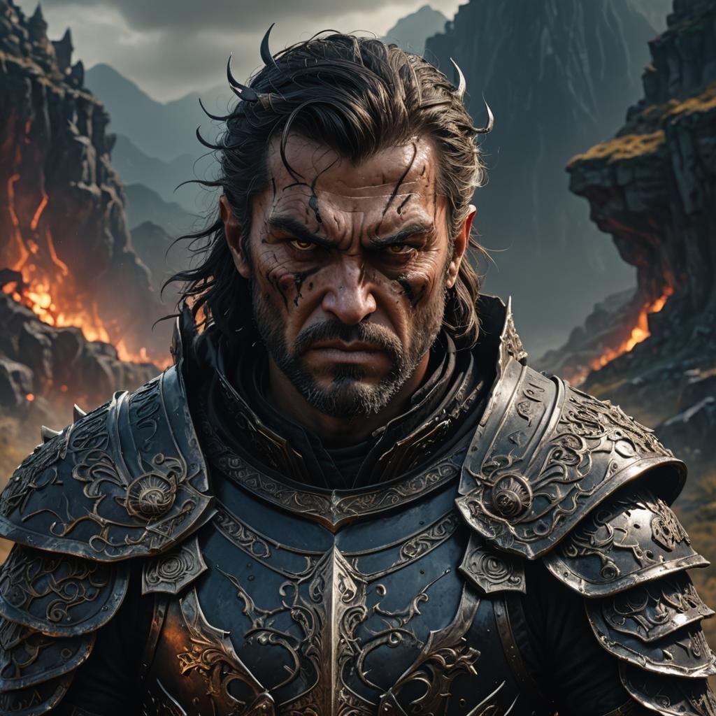 Menacing Dark Fantasy Portrait of Angry Armored Man