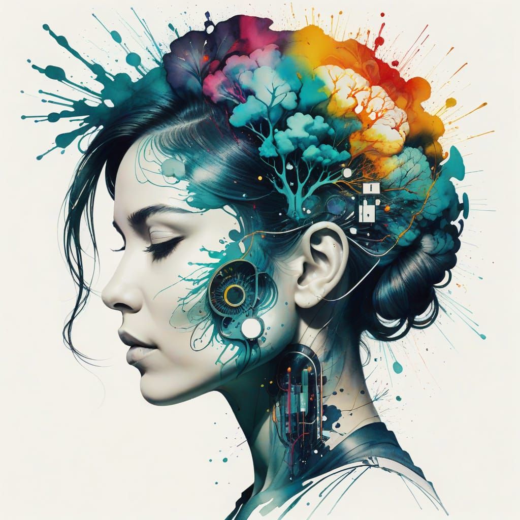 Colorful Double Exposure Portrait with MRI Scan