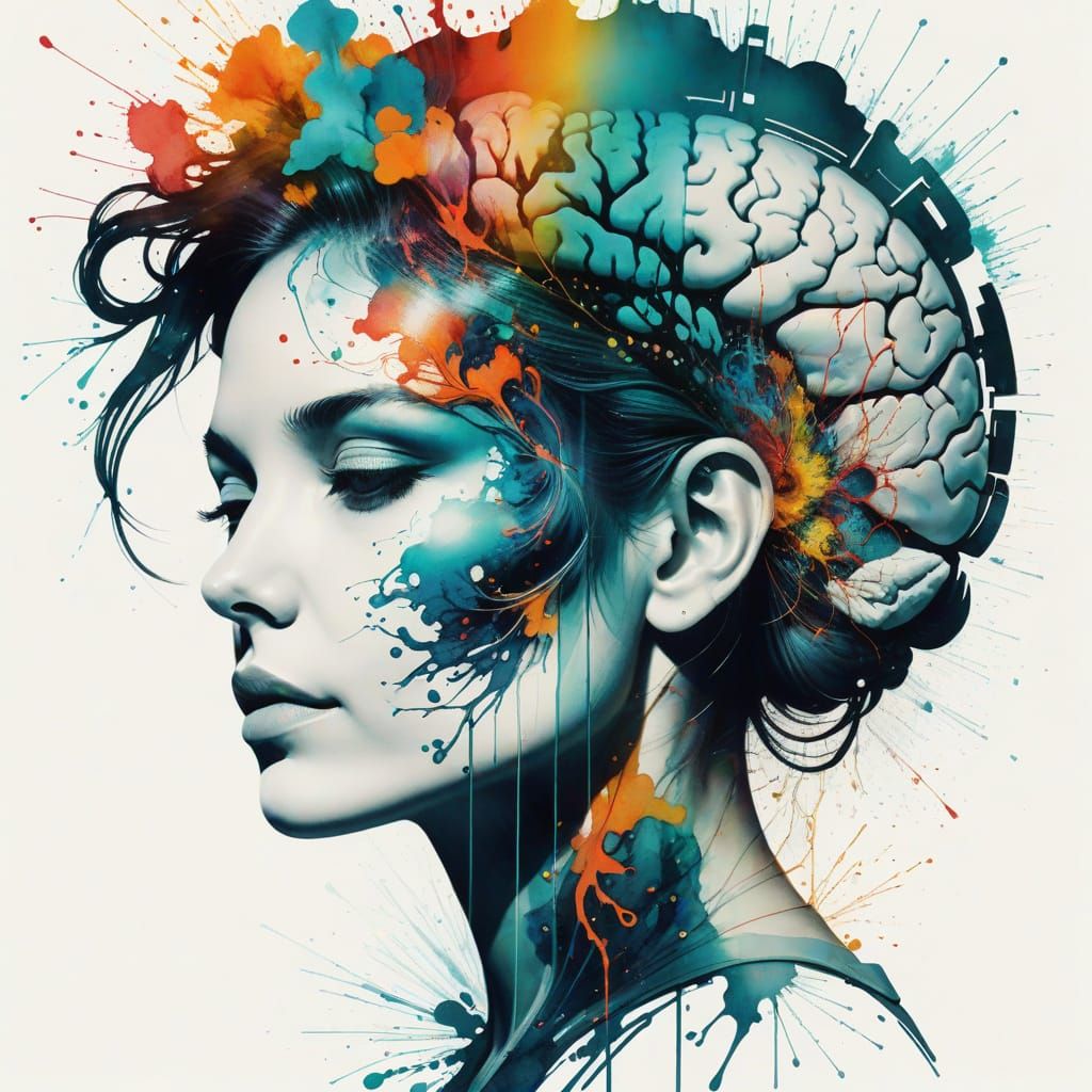 Surreal Double Exposure Portrait with MRI Scan