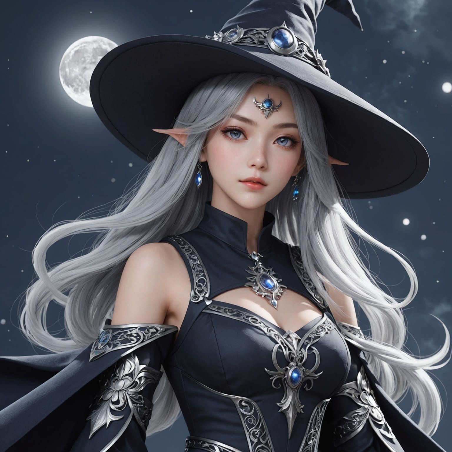 Detailed 3D Anime Moon Witch Concept Art