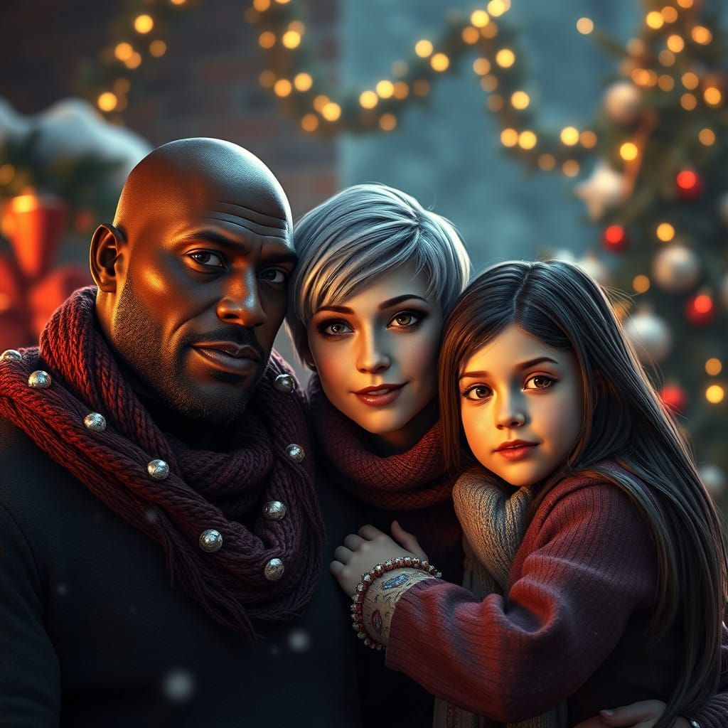 A Family's Joyful Christmas Celebration in Vibrant Fantasy C...