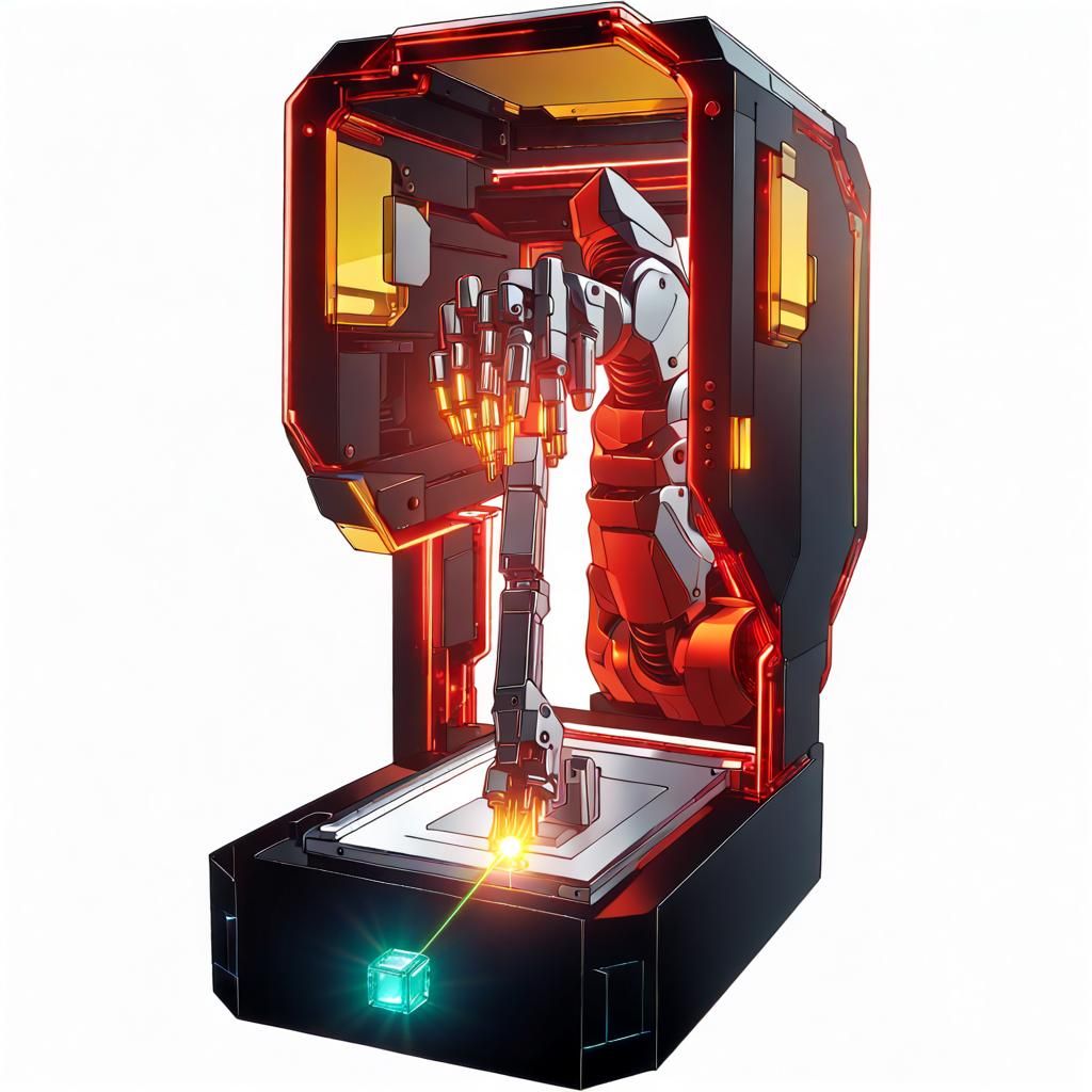 Robotic Arm Engraving Glass with Laser Beam in Sci-Fi Style