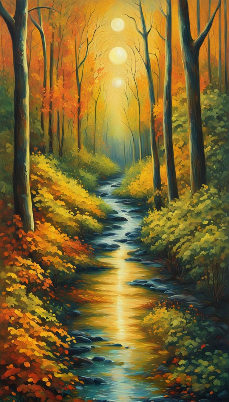 Amazonian Forest Path with Sparkling Orb in Oil Painting
