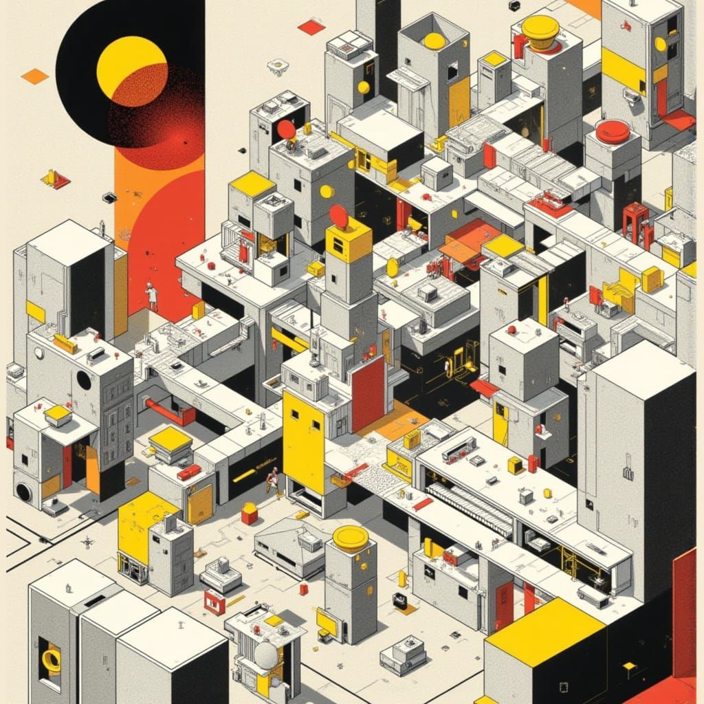 Futuristic Modular Cityscape in Bauhaus Style