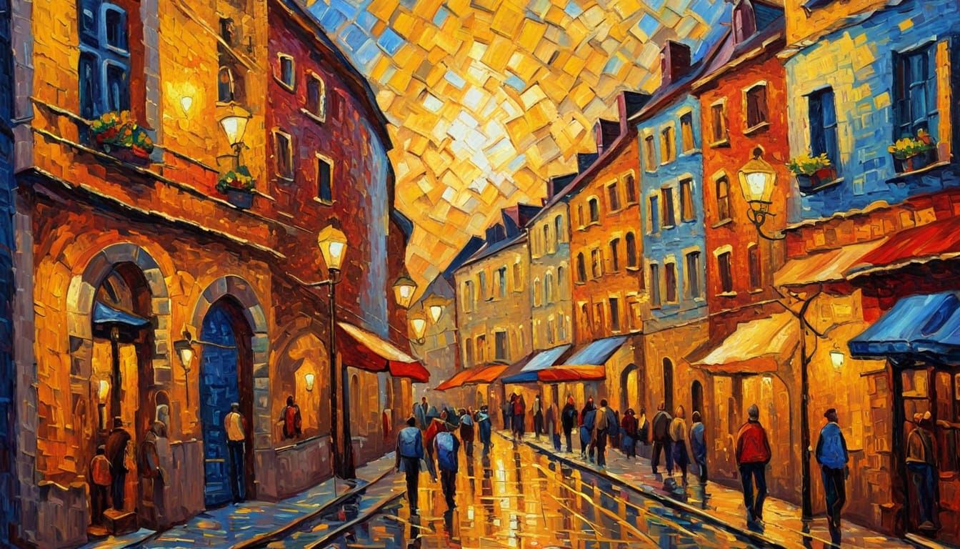 City Map in Neo-Impressionist Oil Painting Style