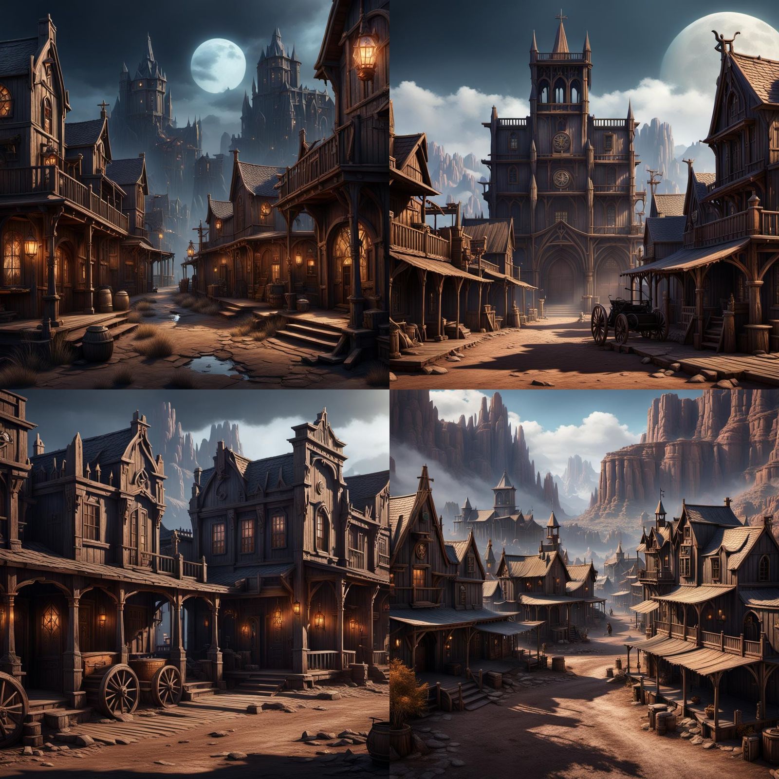 Gothic Western Town: Detailed Matte Painting