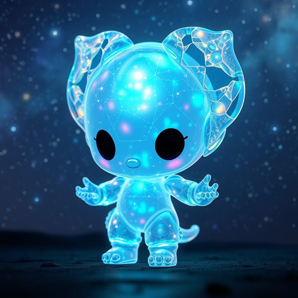Enchanted Bioluminescent Chibi in Stellar Night Sky