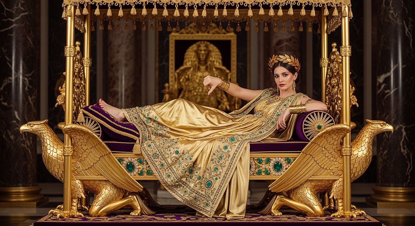 Opulent Roman Empress on Golden Chaise Lounge
