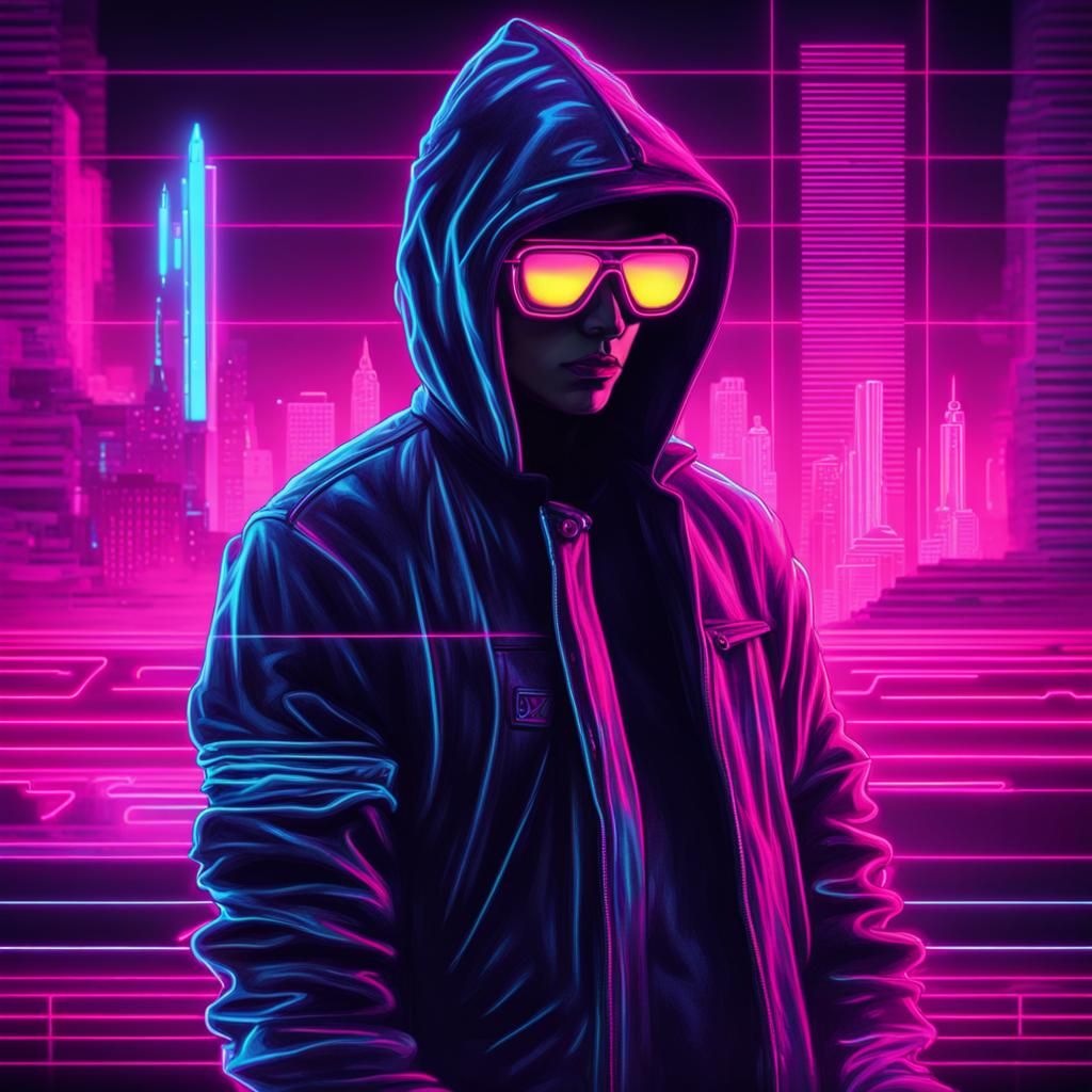 Hacker in Synthwave Neon Retro Style
