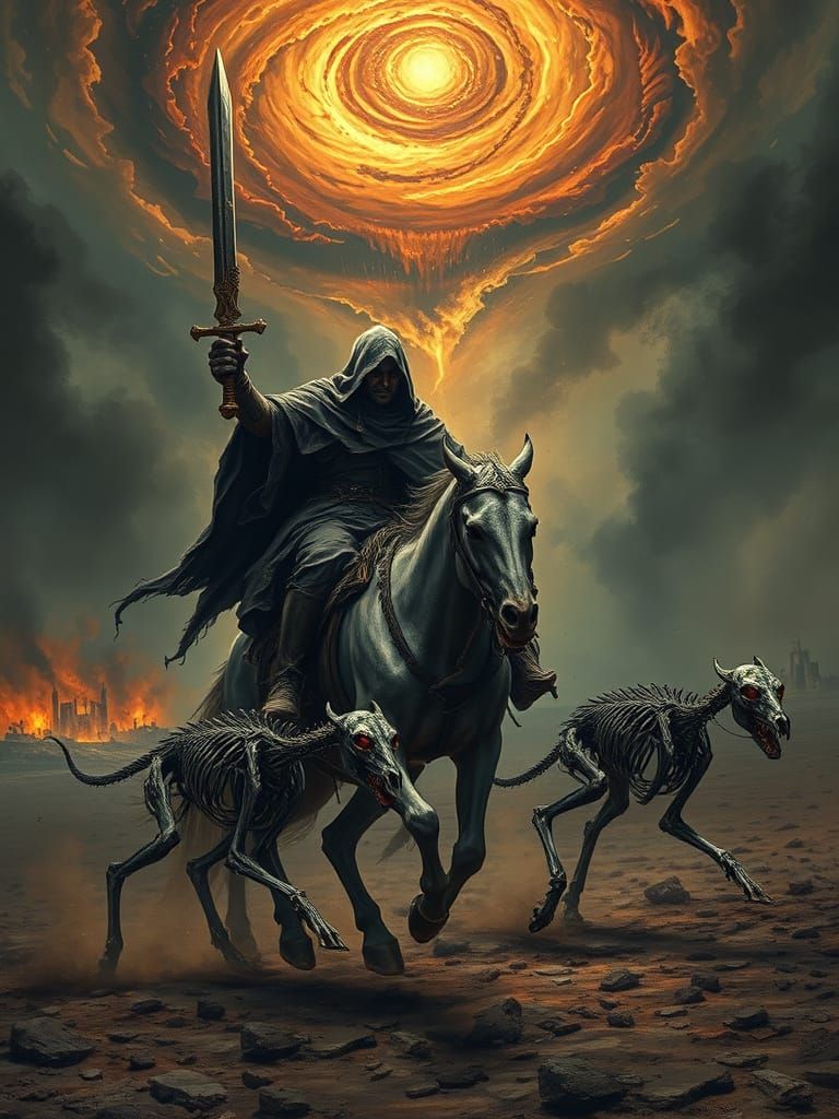 Dark Fantasy Epic: Infernal Rider on Skeletal Steed