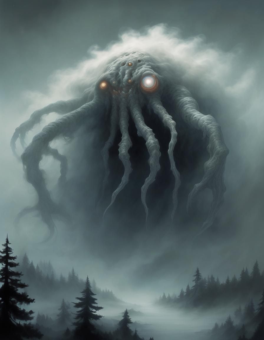 Creeping Fog Monster in Grayscale