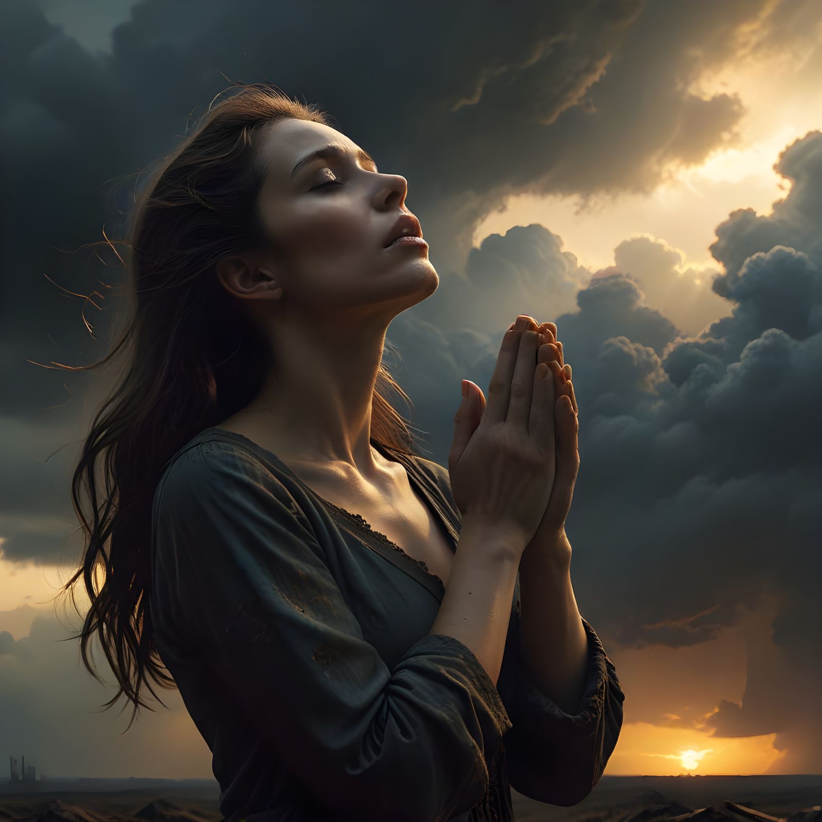 Desperate Human Prays for Divine Intervention in a Futuristi...