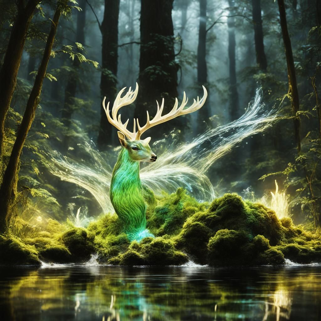 Water Deer in Luminous Forest: Splash Art