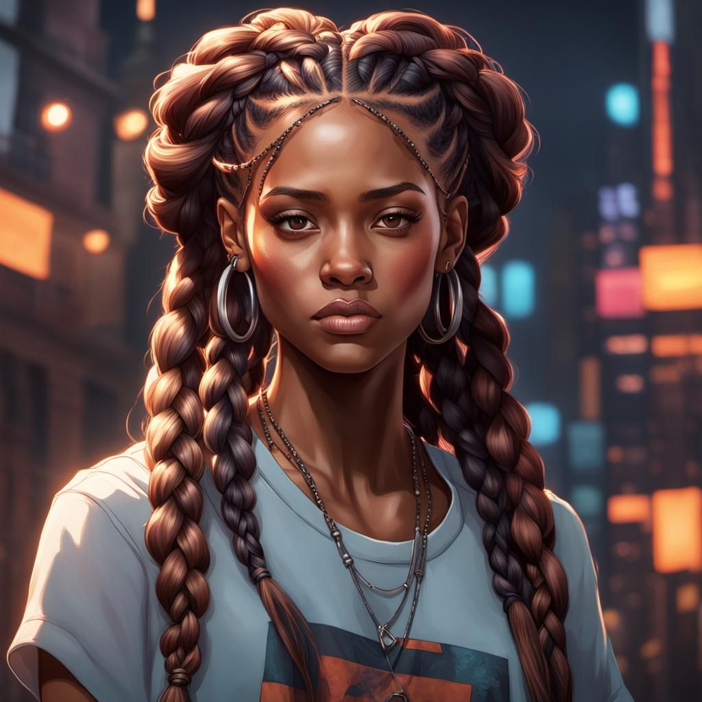 Detailed Portrait of Braided Teenage Girl