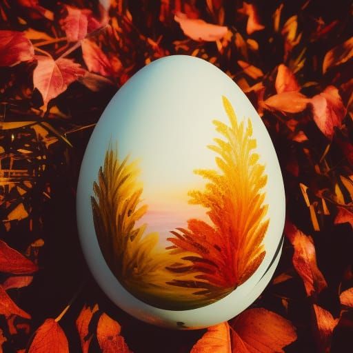 Ornate Easter Egg Reflecting a Red and Gold Sunset