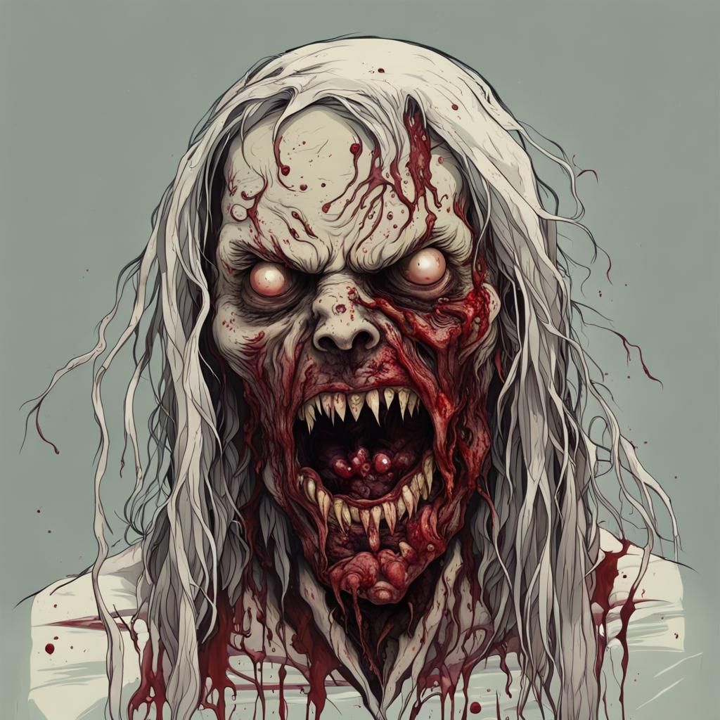 Rotting Zombie Monster Face in Decaying Madhouse