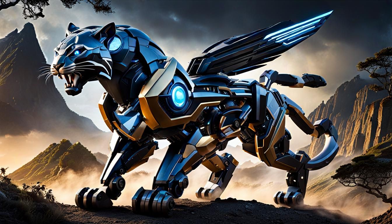 Cybernetic Panther Prowls Dark Metropolis