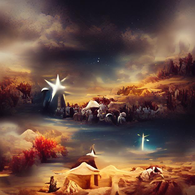 Nativity Scene with North Star in Matte Style