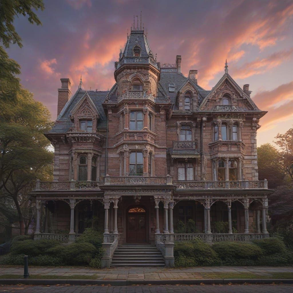 Majestic Victorian Mansion in London at Sunset