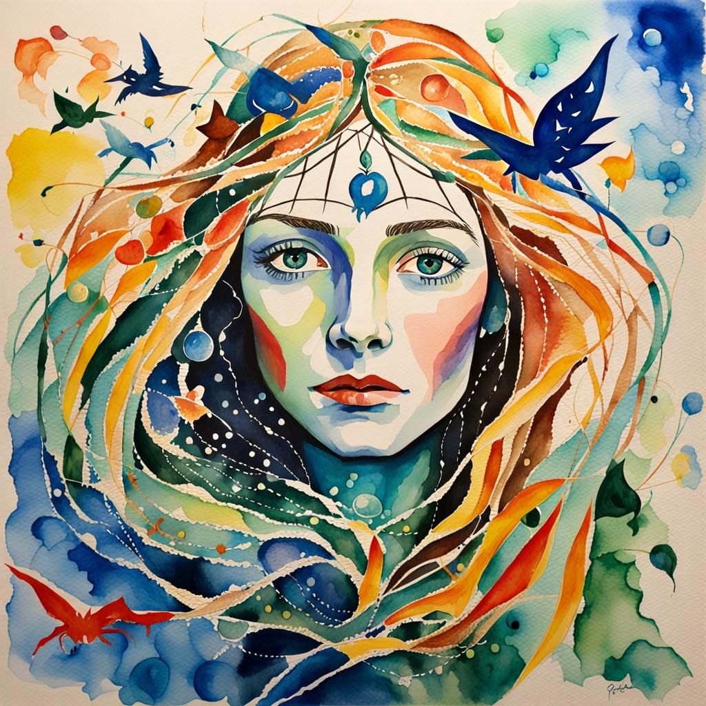 Galadriel at Barad-Dur in Abstract Watercolor