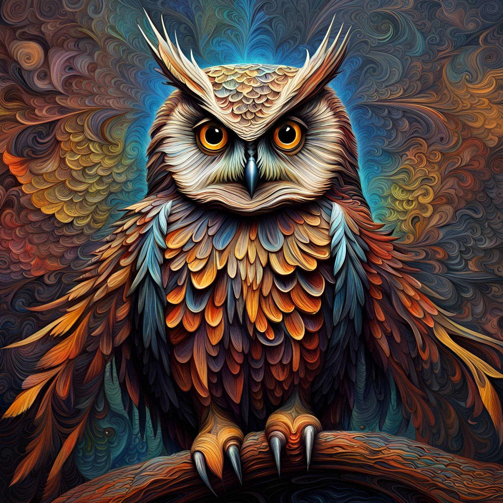 Fractal Owl in Expressionist Impasto Painting
