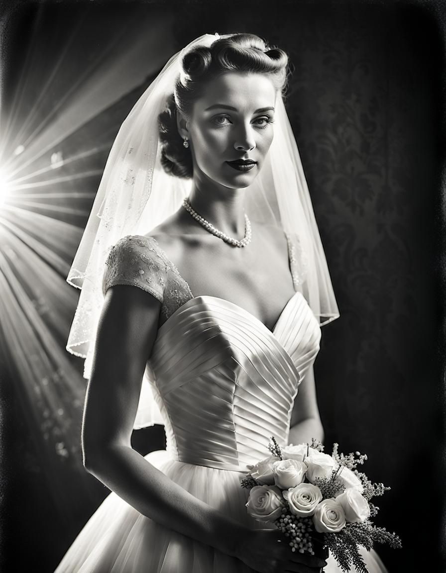 Vintage 1940s Wedding Portrait in Black & White