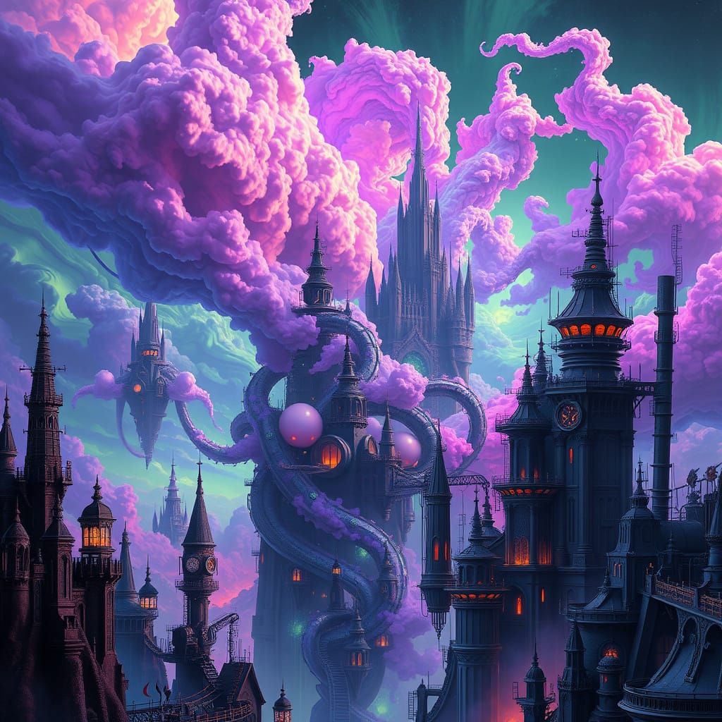 Surreal Dreamscape of Dark, Futuristic Wonder