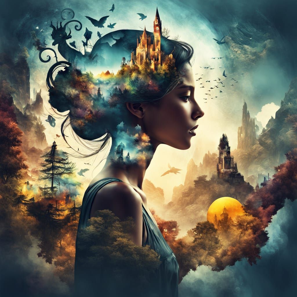 Ethereal Double Exposure Collage in Vibrant Digital Colors